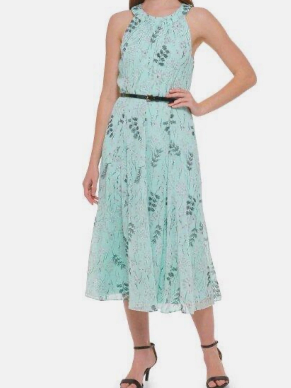 Tommy Hilfiger mint green Floral Summer Dress with black belt